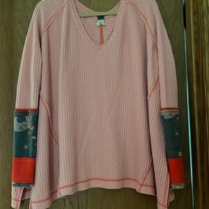 free people Orange Thermal Waffle Sweater Tunic Top Size XS OVERSIZED